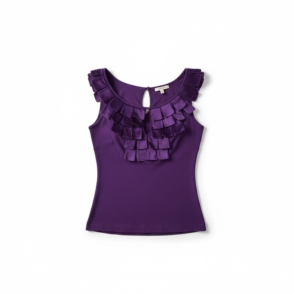 Bebe Purple Top Scoop Neckline with Rag Trim Around Neckline Size XS - Picture 1 of 5